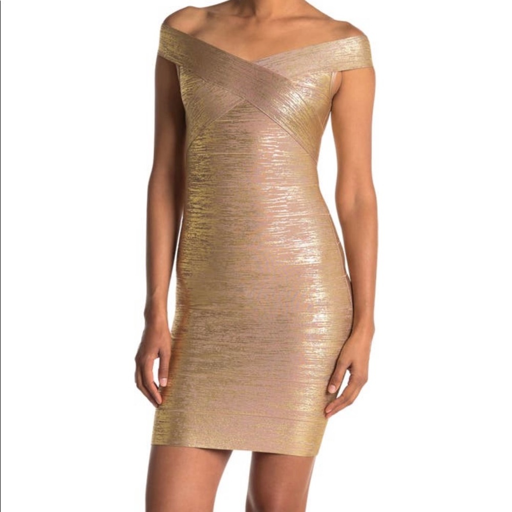 🔥 Herve Leger gold foil dress. size small
